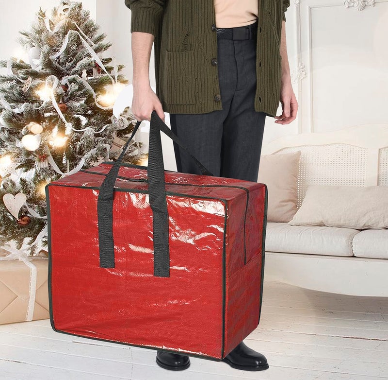 ProPik Christmas Ornaments Storage, Holiday Accessories Bag Tear-Proof Tarp 18 X 10 X 15 with Handles and Full Length Zipper (Red) - Image 5